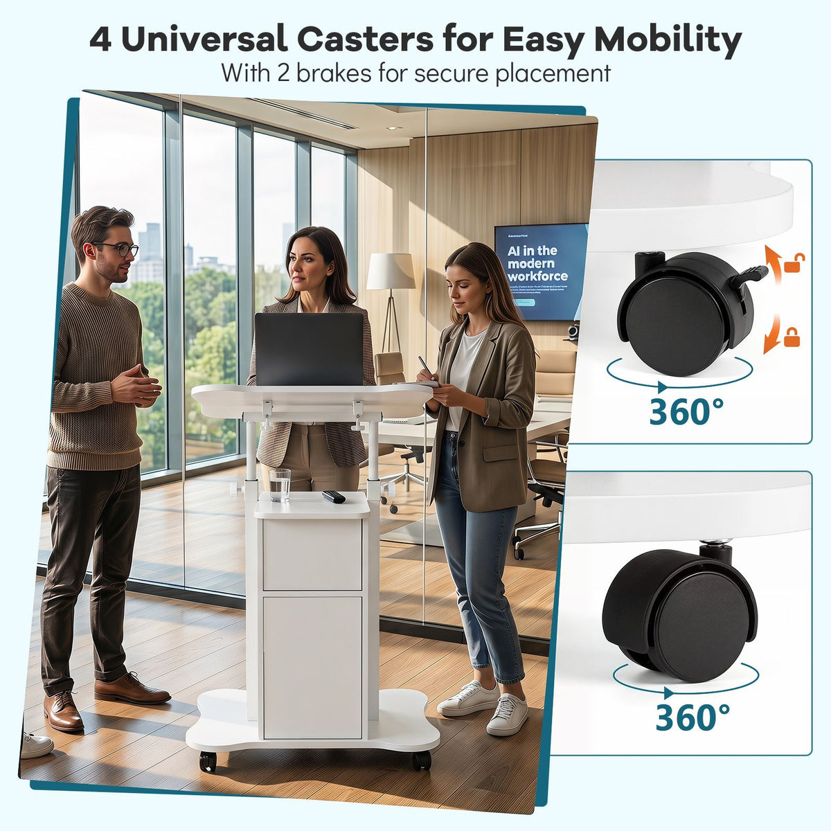 Height Adjustable Laptop Table with Tilting Tabletop and Storage Shelves Lockable Casters for Home Office