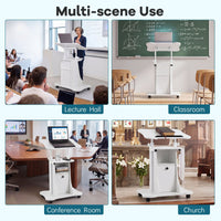 Height Adjustable Laptop Table with Tilting Tabletop and Storage Shelves Lockable Casters for Home Office