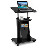 Height Adjustable Laptop Table with Tilting Tabletop and Storage Shelves Lockable Casters for Home Office