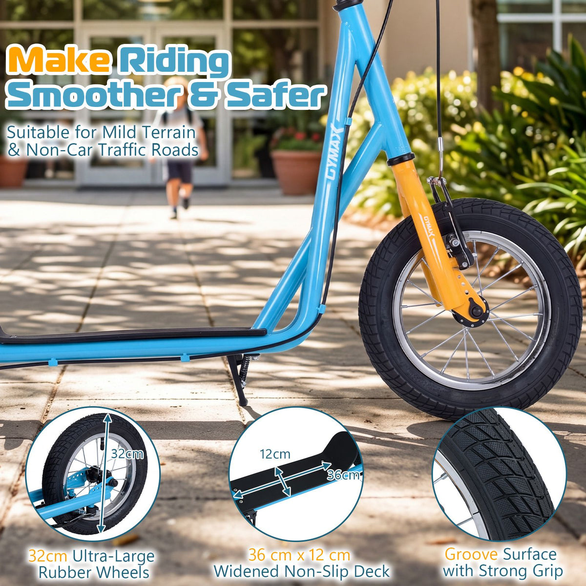 Height Adjustable Youth Scooter with 2 V-Type Handbrakes for Kids 8-12