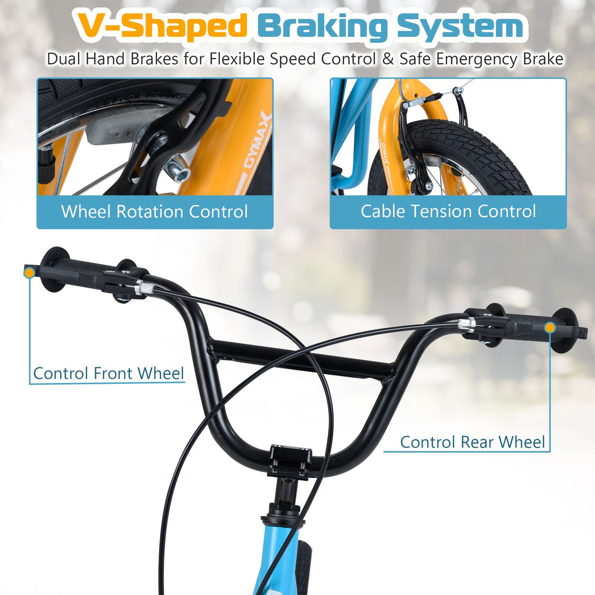 Height Adjustable Youth Scooter with 2 V-Type Handbrakes for Kids 8-12