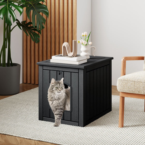 Hidden Cat Litter Box Enclosure with Flip Front Door and Raised Floor