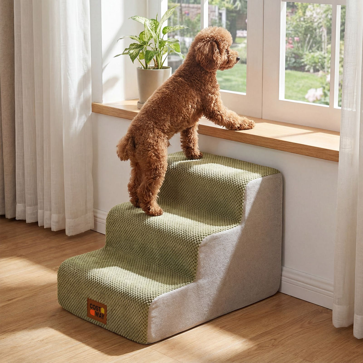 High-density Foam Dog Stairs with Non-Slip Bottom and Washable Cover