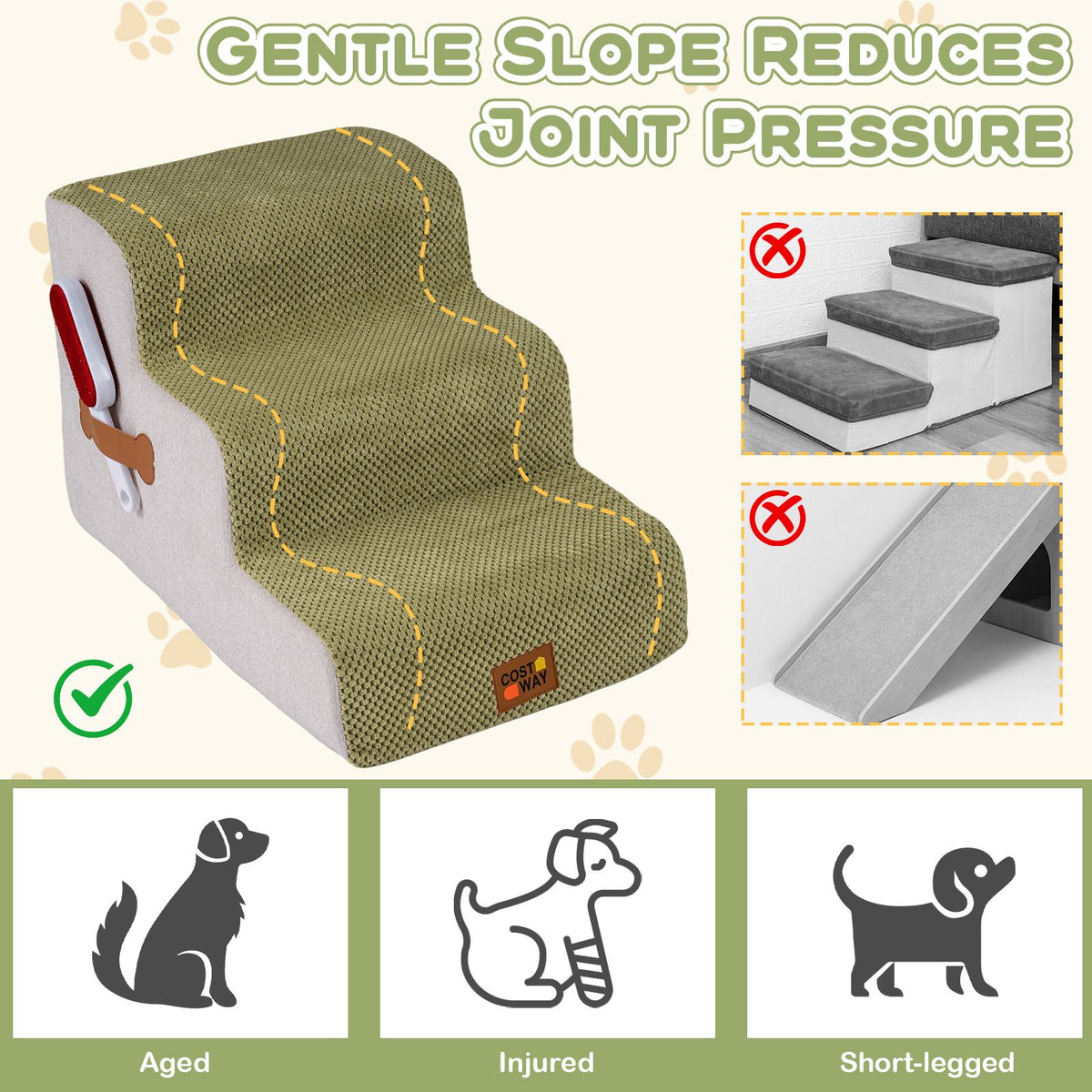 High-density Foam Dog Stairs with Non-Slip Bottom and Washable Cover