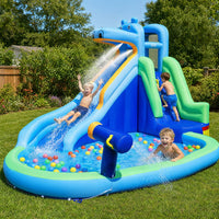 Hippo-Themed Inflatable Water Slide without Blower for Kids with Long Slide