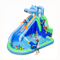 Hippo-Themed Inflatable Water Slide without Blower for Kids with Long Slide