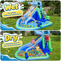 Hippo-Themed Inflatable Water Slide without Blower for Kids with Long Slide