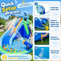 Hippo-Themed Inflatable Water Slide without Blower for Kids with Long Slide