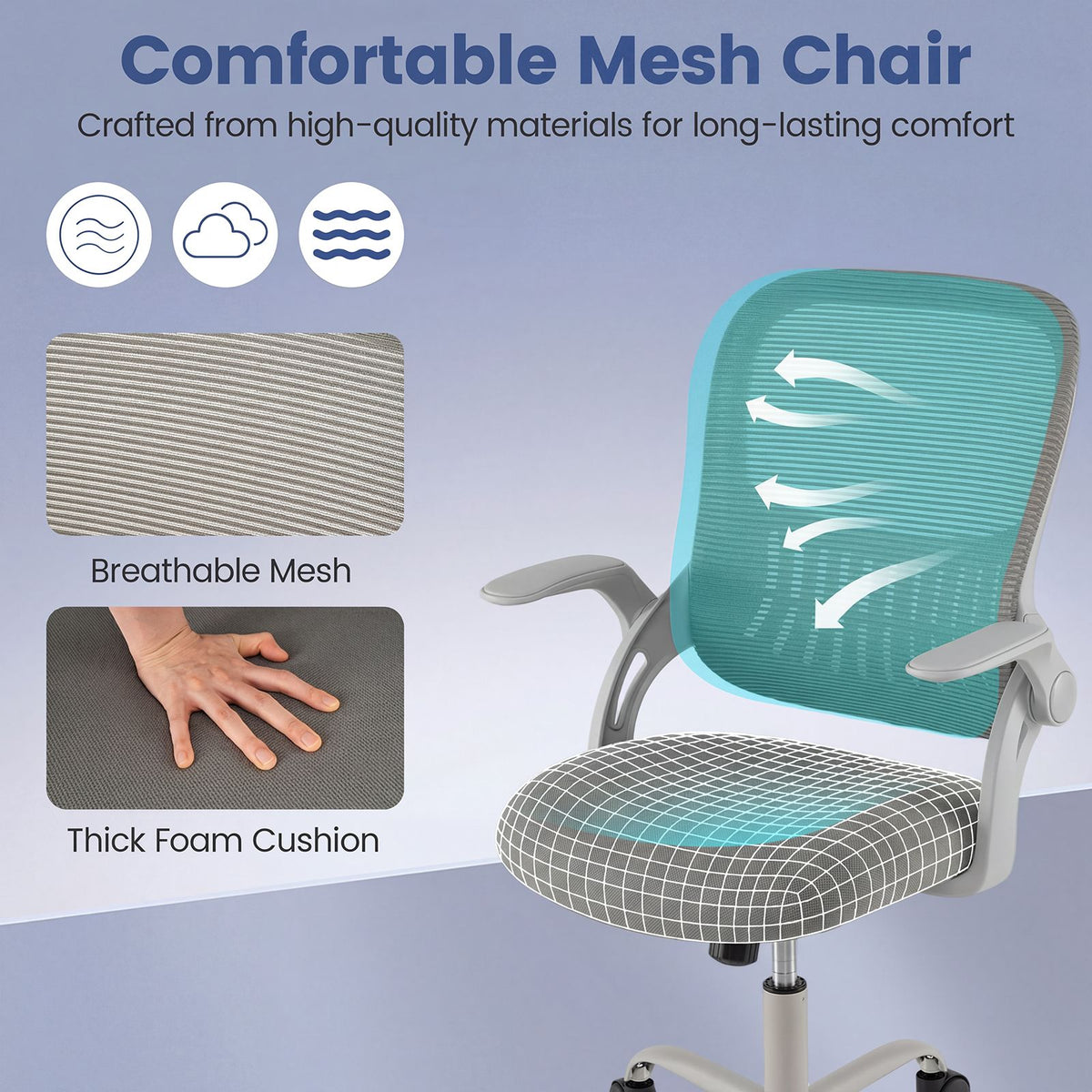 Home Office Chair with Flip Up Armrests and Back Storage Space
