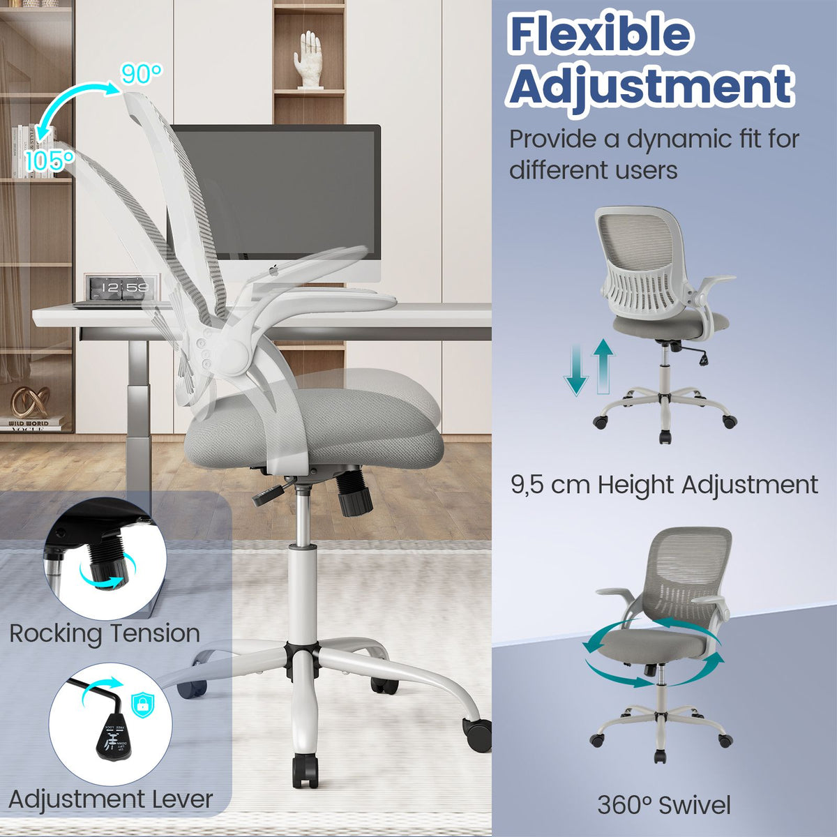 Home Office Chair with Flip Up Armrests and Back Storage Space
