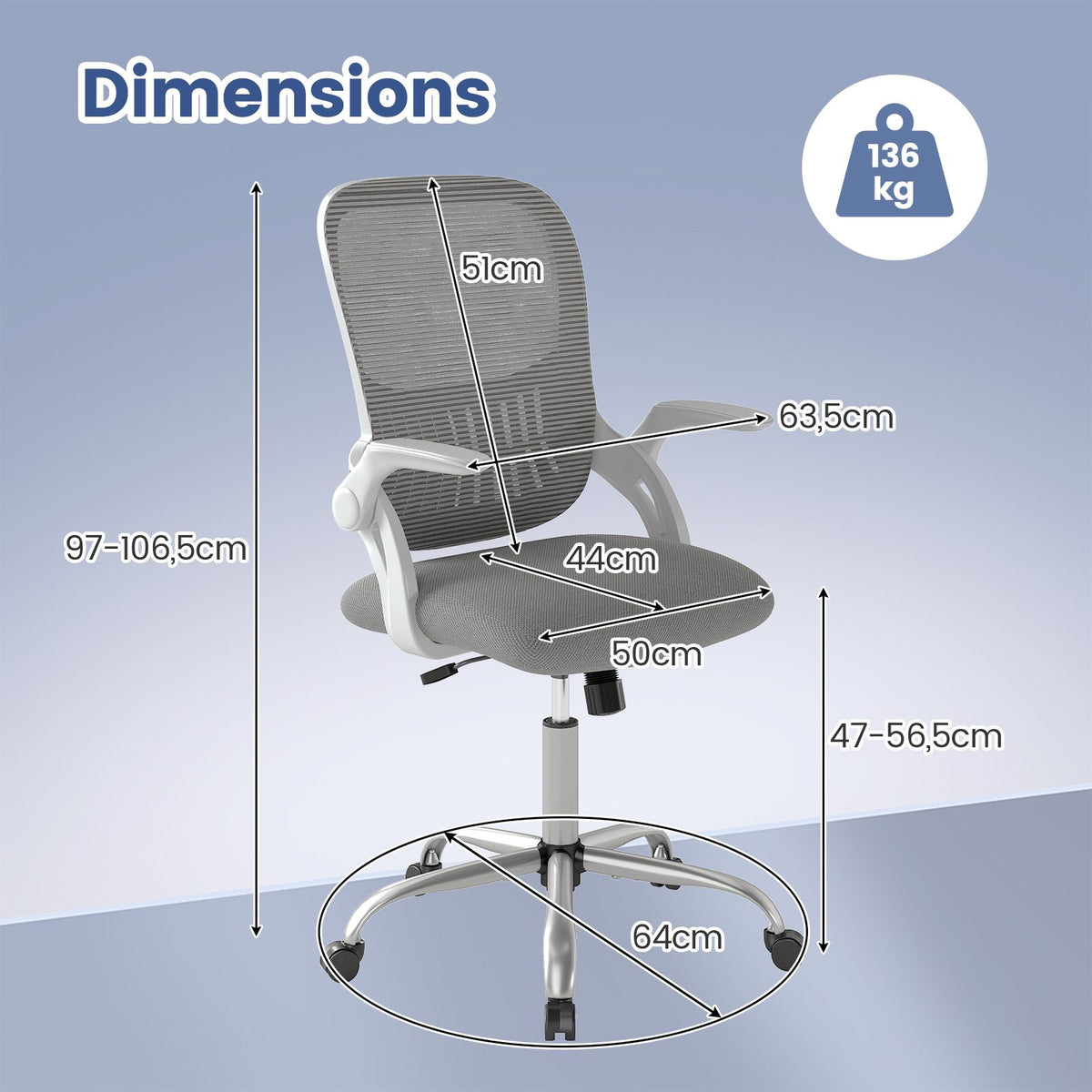 Home Office Chair with Flip Up Armrests and Back Storage Space