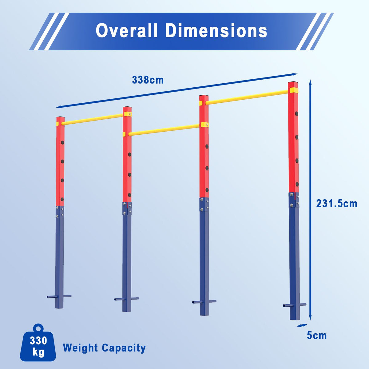 220/330 kg In-Ground Pull Up Bar with 5 Adjustable Heights and Anchors