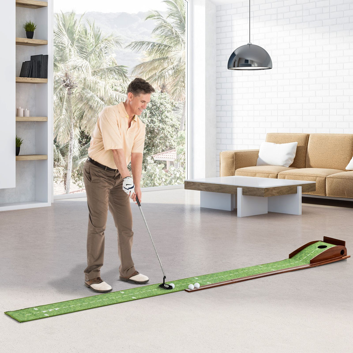 Indoor Outdoor Golf Putting Mat with Auto Ball Return and 3 Balls