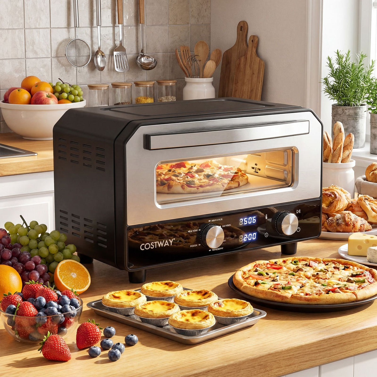Indoor Electric Pizza Oven with 6 Presets and 2-Min Rapid Baking Heats up to 400℃