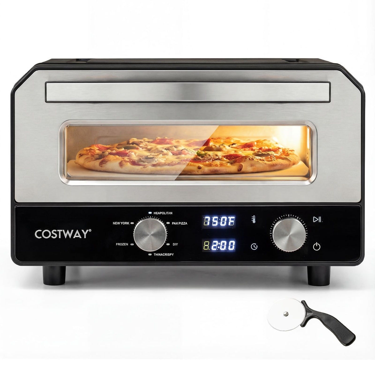 Indoor Electric Pizza Oven with 6 Presets and 2-Min Rapid Baking Heats up to 400℃