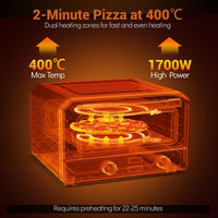Indoor Electric Pizza Oven with 6 Presets and 2-Min Rapid Baking Heats up to 400℃