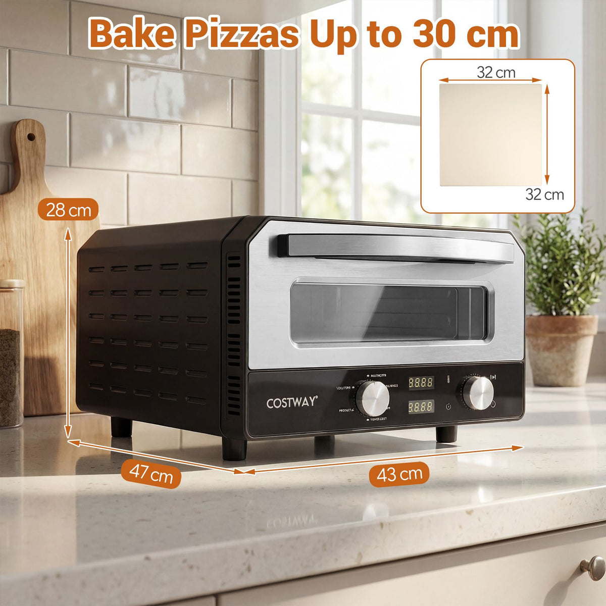 Indoor Electric Pizza Oven with 6 Presets and 2-Min Rapid Baking Heats up to 400℃