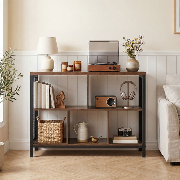 Industrial Storage Organizer with 5 Cubes and Metal Frame for Living Room and Entryway