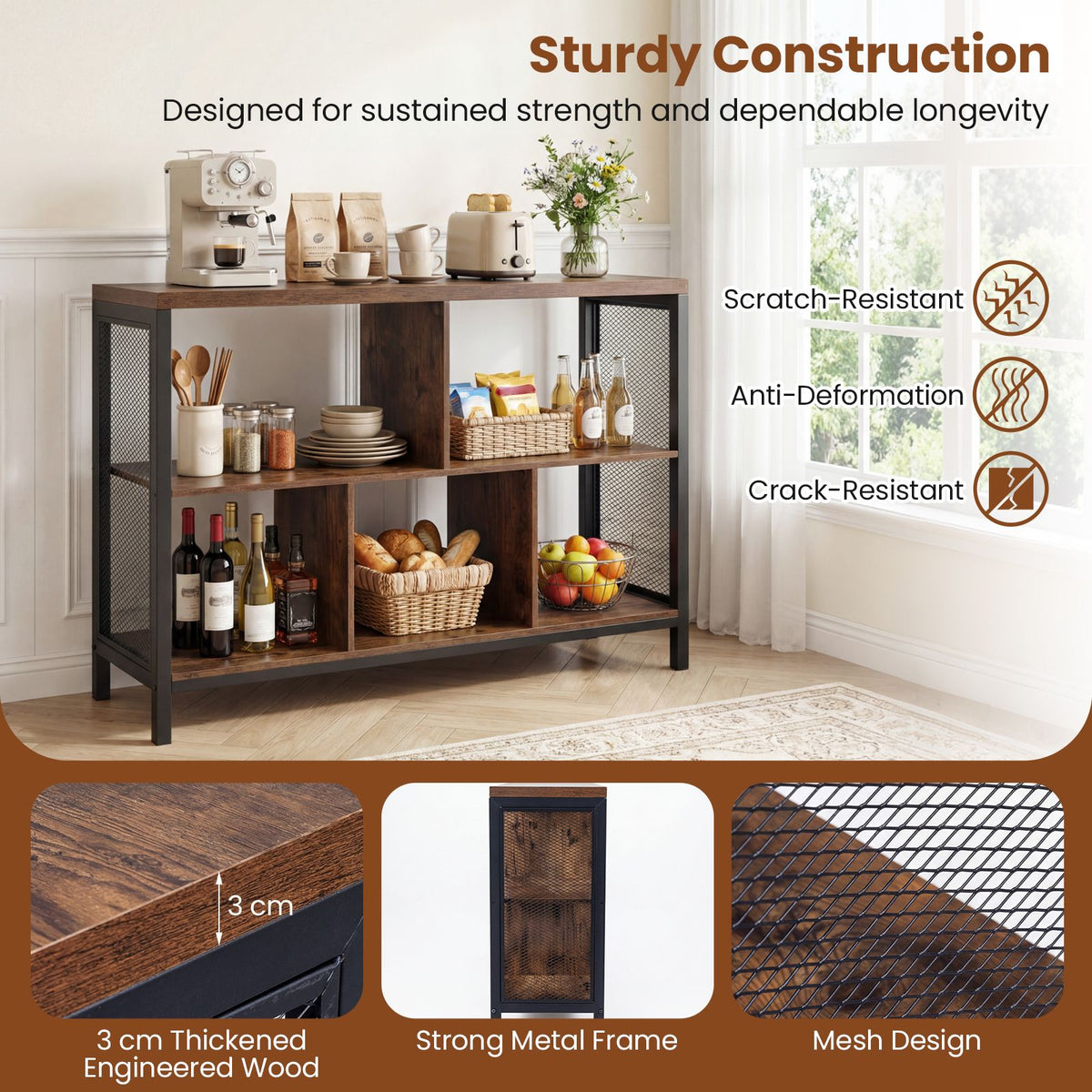 Industrial Storage Organizer with 5 Cubes and Metal Frame for Living Room and Entryway
