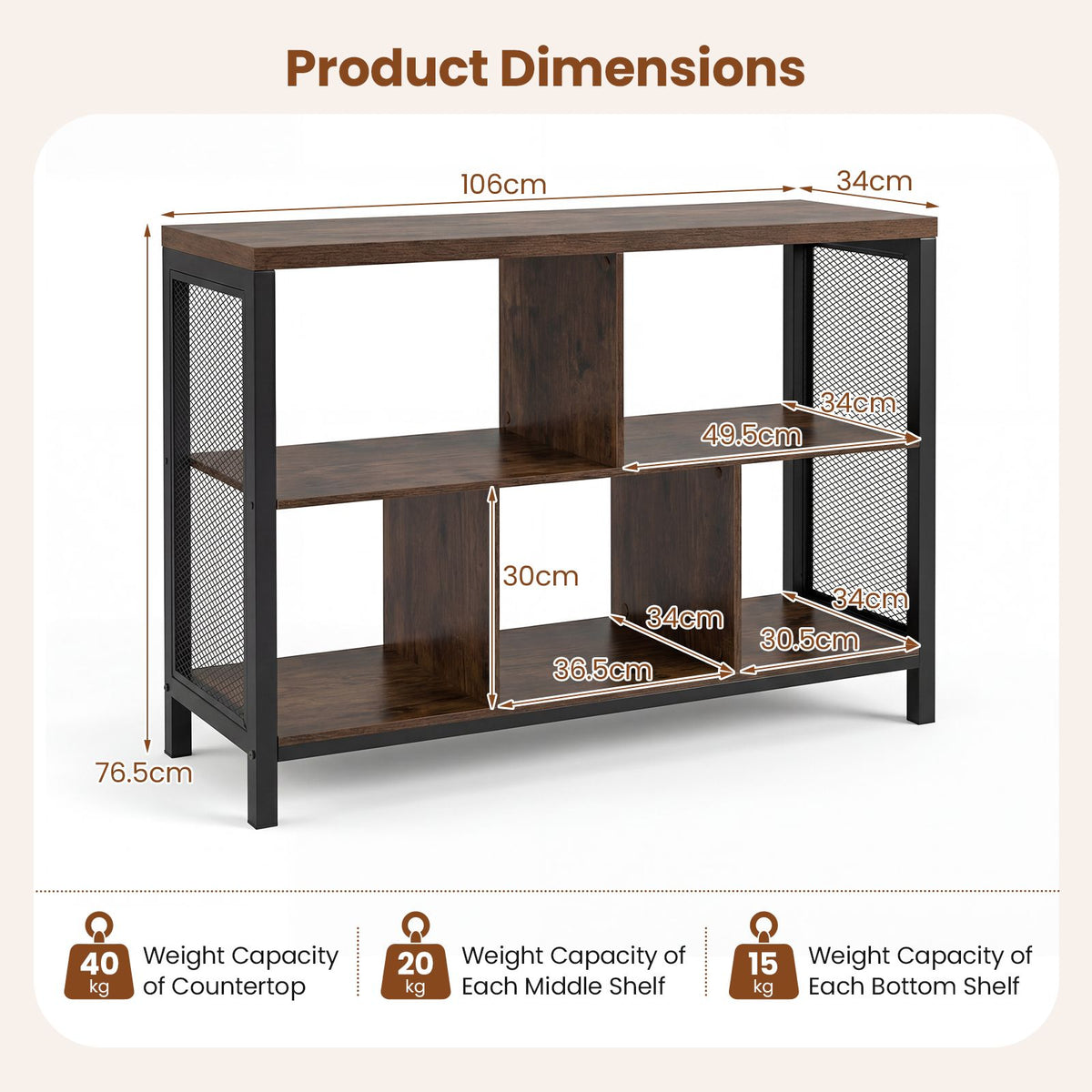 Industrial Storage Organizer with 5 Cubes and Metal Frame for Living Room and Entryway