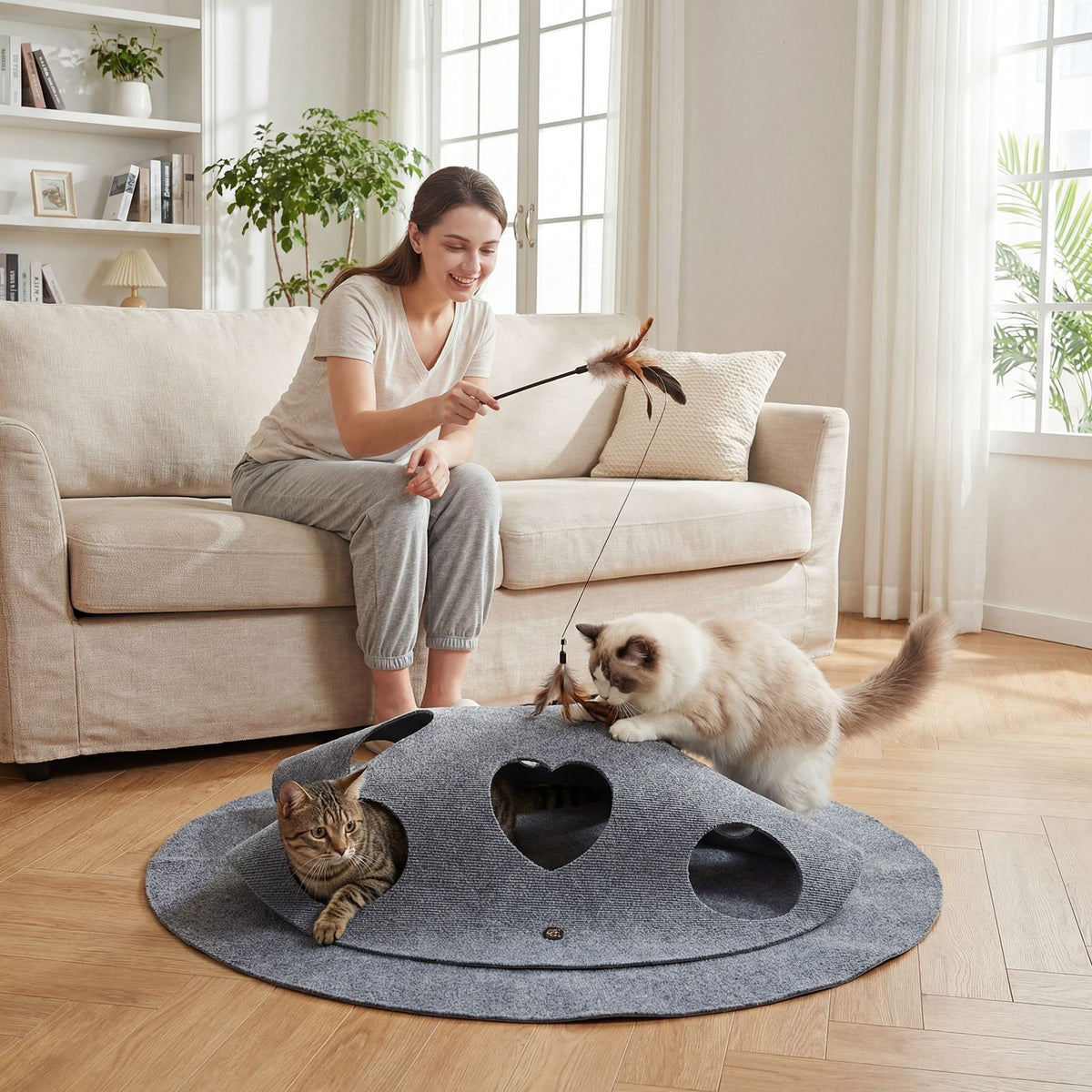 Interactive Foldable Cat Tunnel Scratching Playing Hiding Resting