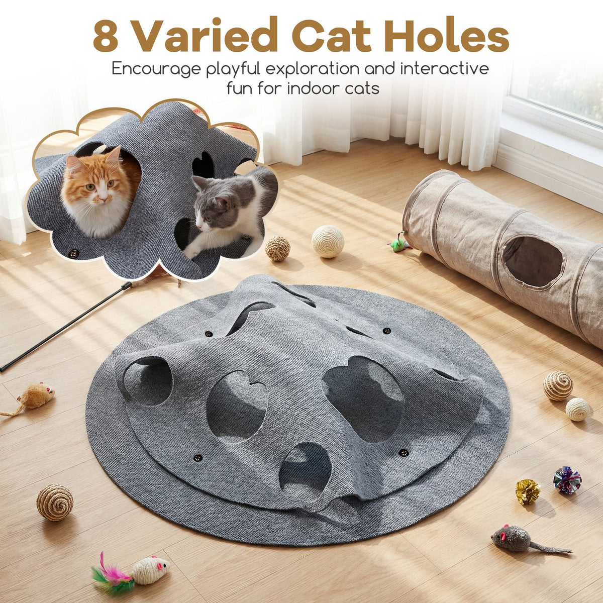 Interactive Foldable Cat Tunnel Scratching Playing Hiding Resting