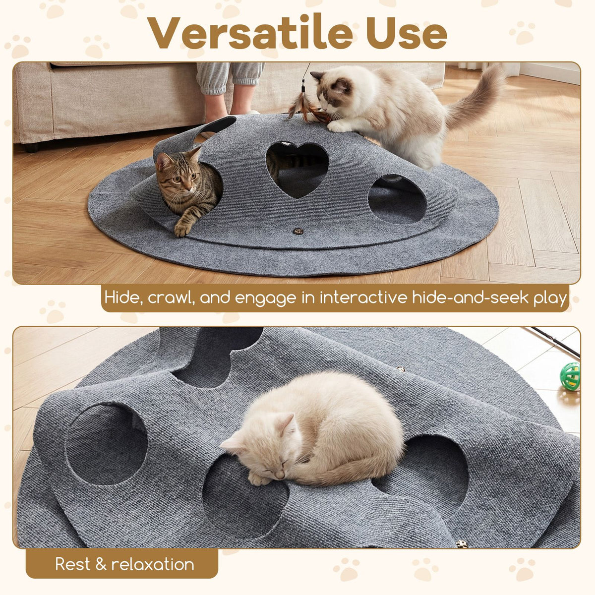 Interactive Foldable Cat Tunnel Scratching Playing Hiding Resting