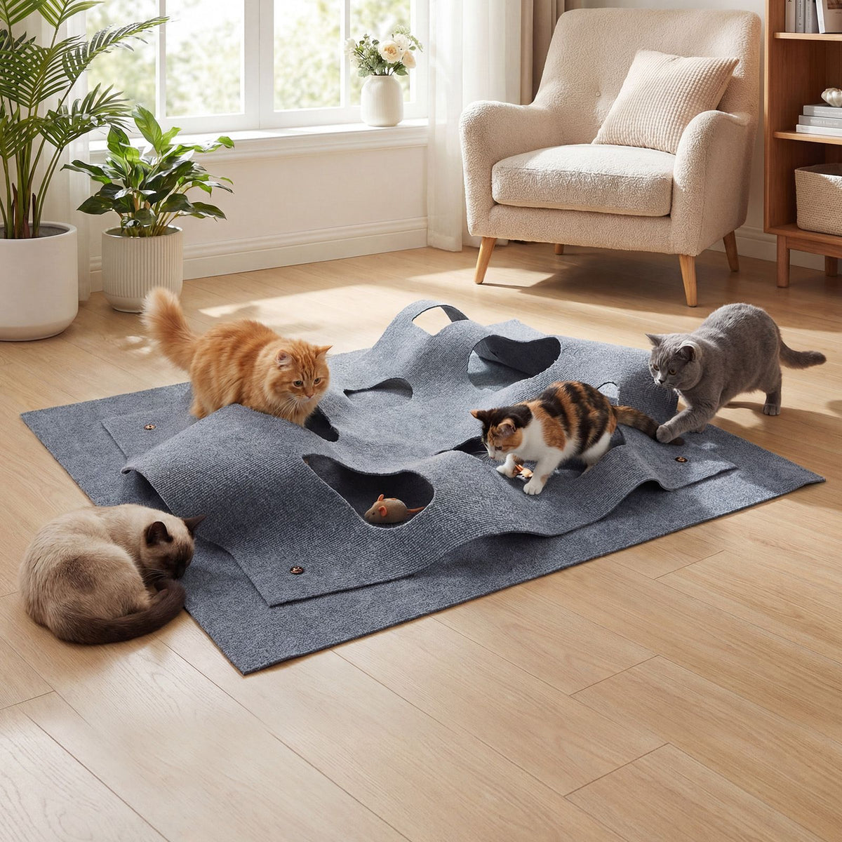 Interactive Foldable Cat Tunnel with 8 Funny Cat Holes for Indoor Cats