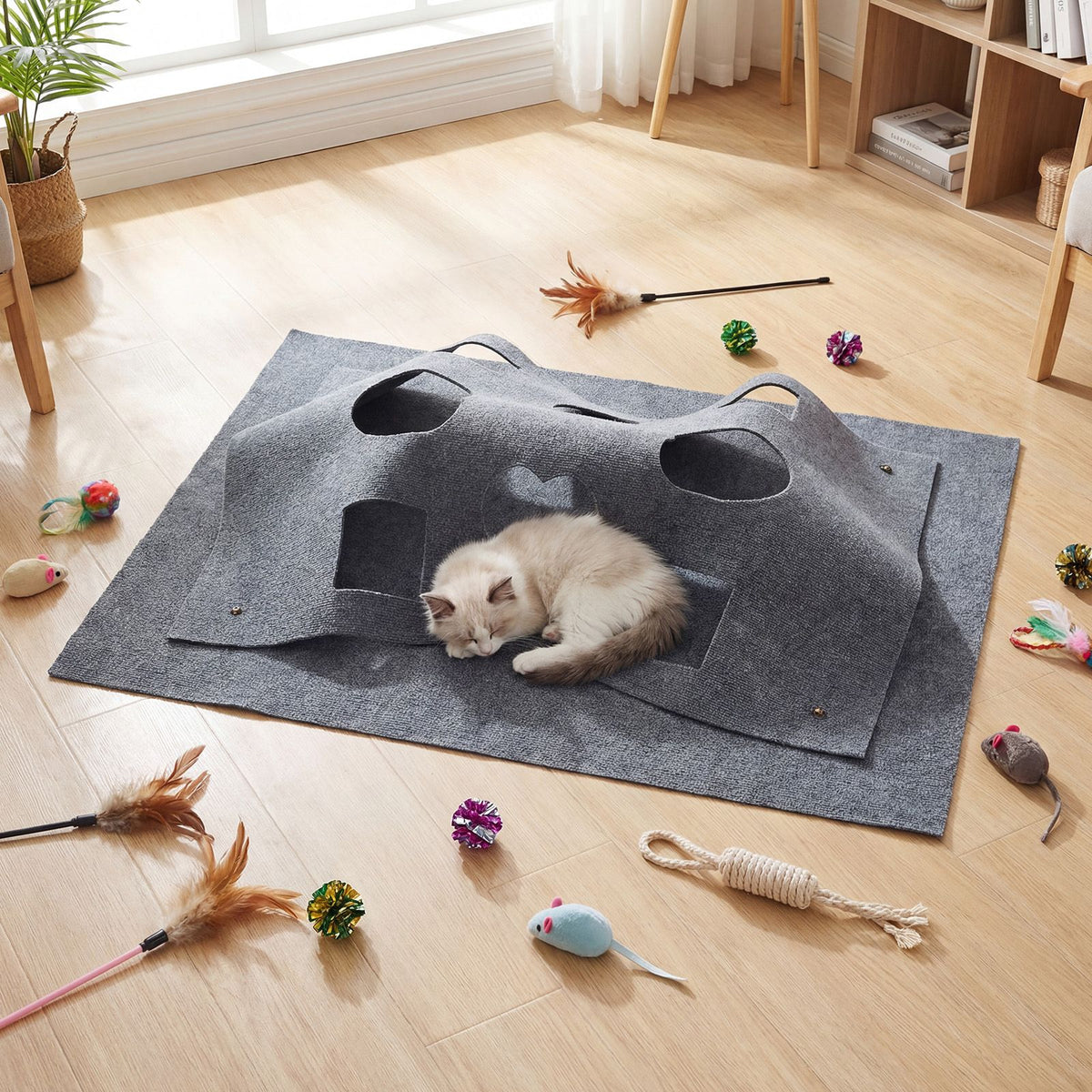 Interactive Foldable Cat Tunnel with 8 Funny Cat Holes for Indoor Cats