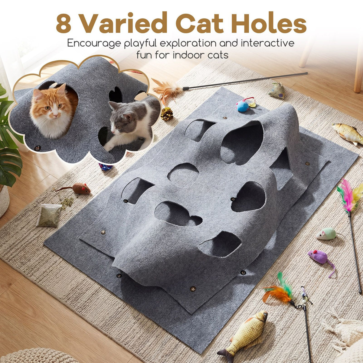 Interactive Foldable Cat Tunnel with 8 Funny Cat Holes for Indoor Cats