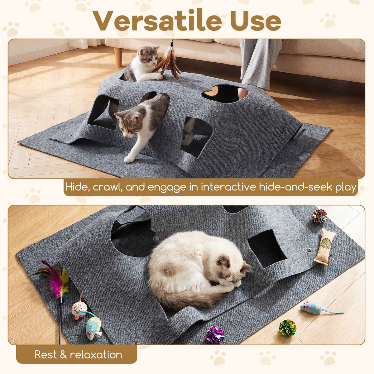 Interactive Foldable Cat Tunnel with 8 Funny Cat Holes for Indoor Cats