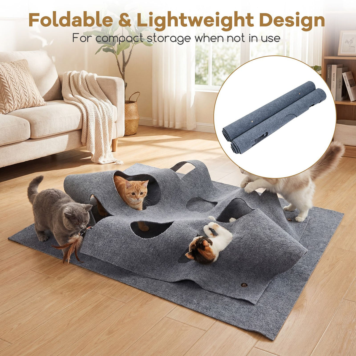 Interactive Foldable Cat Tunnel with 8 Funny Cat Holes for Indoor Cats