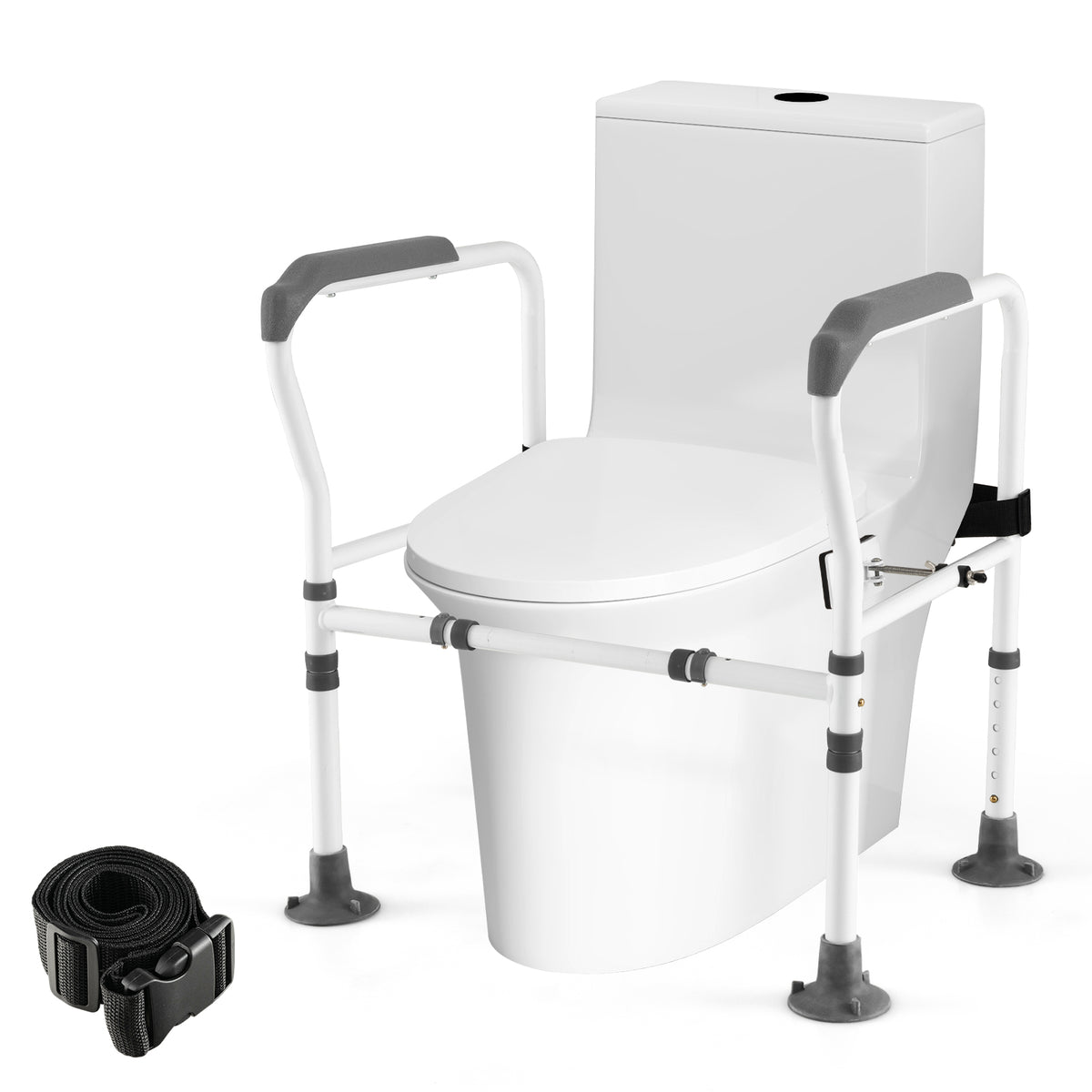 Toilet Safety Rail for Elderly, Stand Alone Toilet Safety Frame w/Adjustable Height