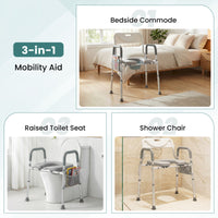 3-in-1 Bedside Commode Chair, 5-Level Adjustable Height Portable Toilet