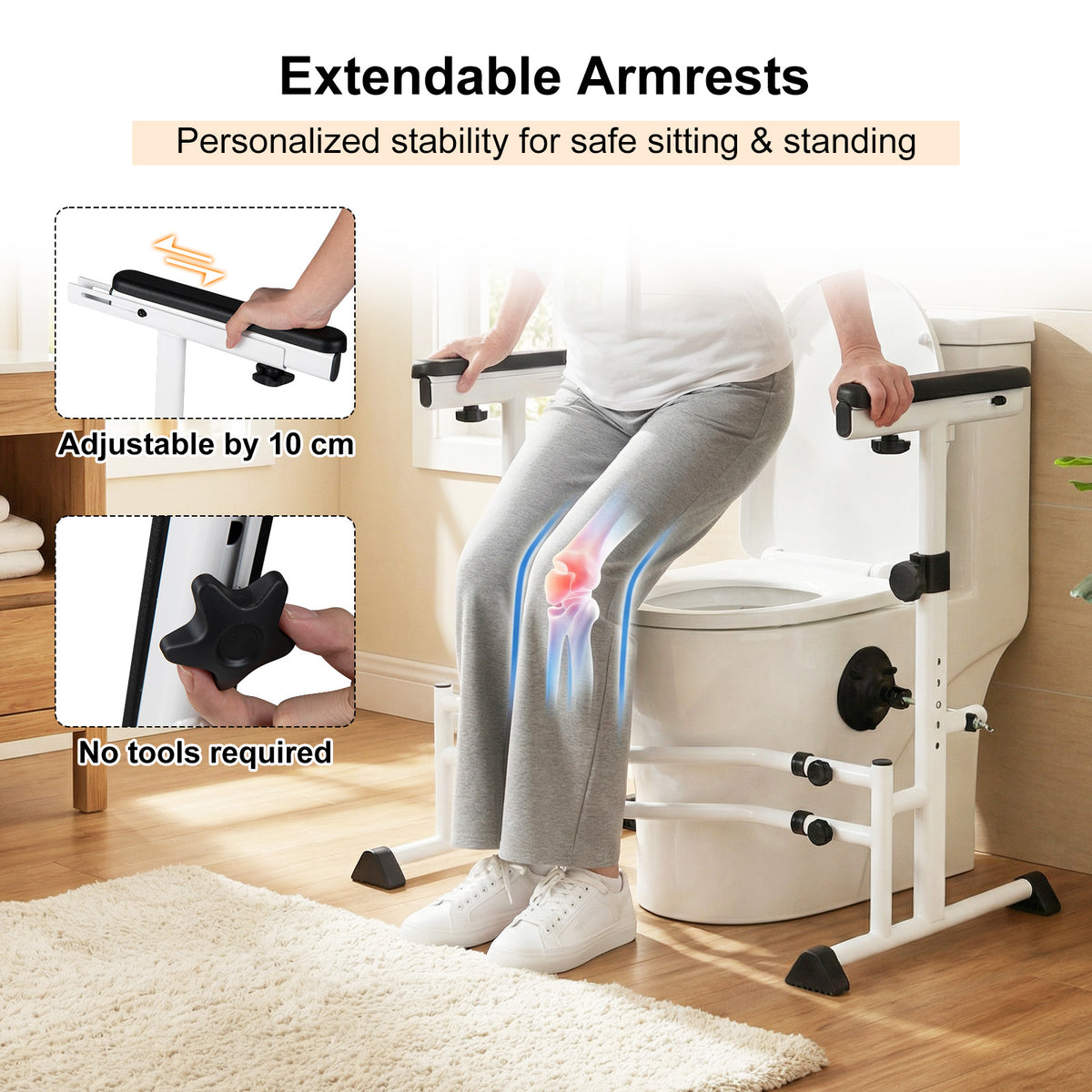 Toilet Safety Rails, Height & Width Adjustable Toilet Safety Frame w/Handrails