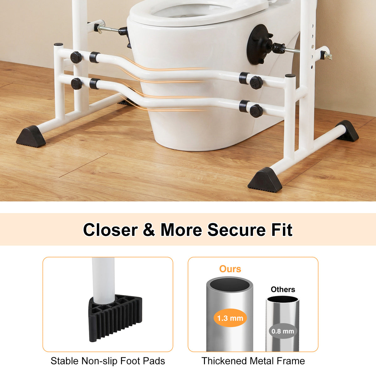Toilet Safety Rails, Height & Width Adjustable Toilet Safety Frame w/Handrails