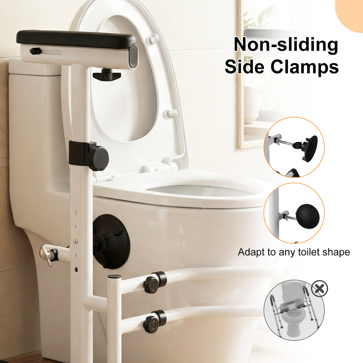 Toilet Safety Rails, Height & Width Adjustable Toilet Safety Frame w/Handrails
