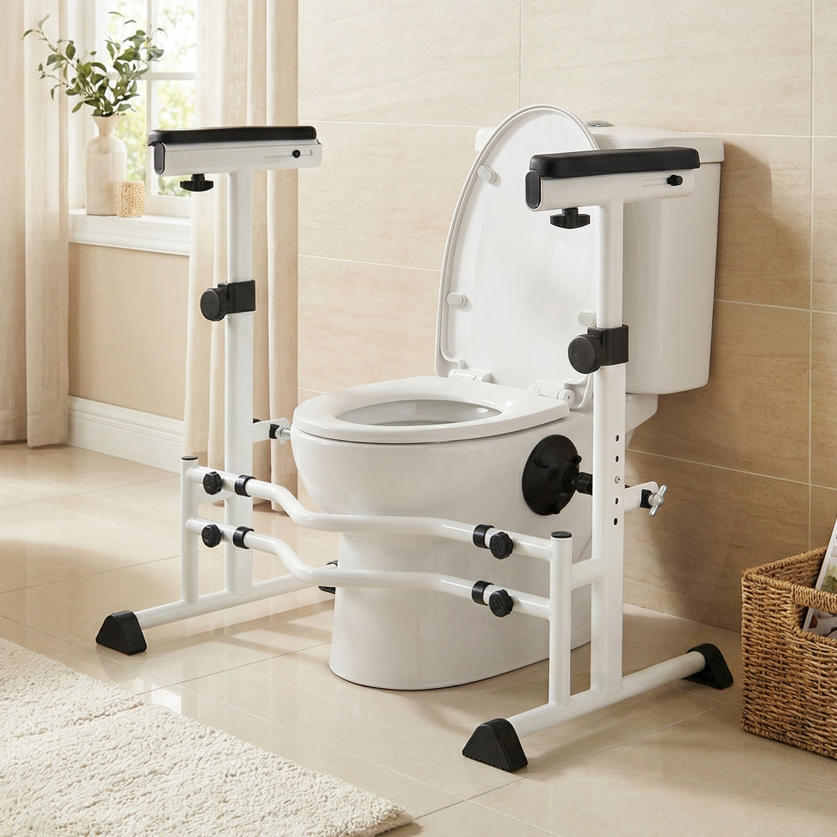 Toilet Safety Rails, Height & Width Adjustable Toilet Safety Frame w/Handrails