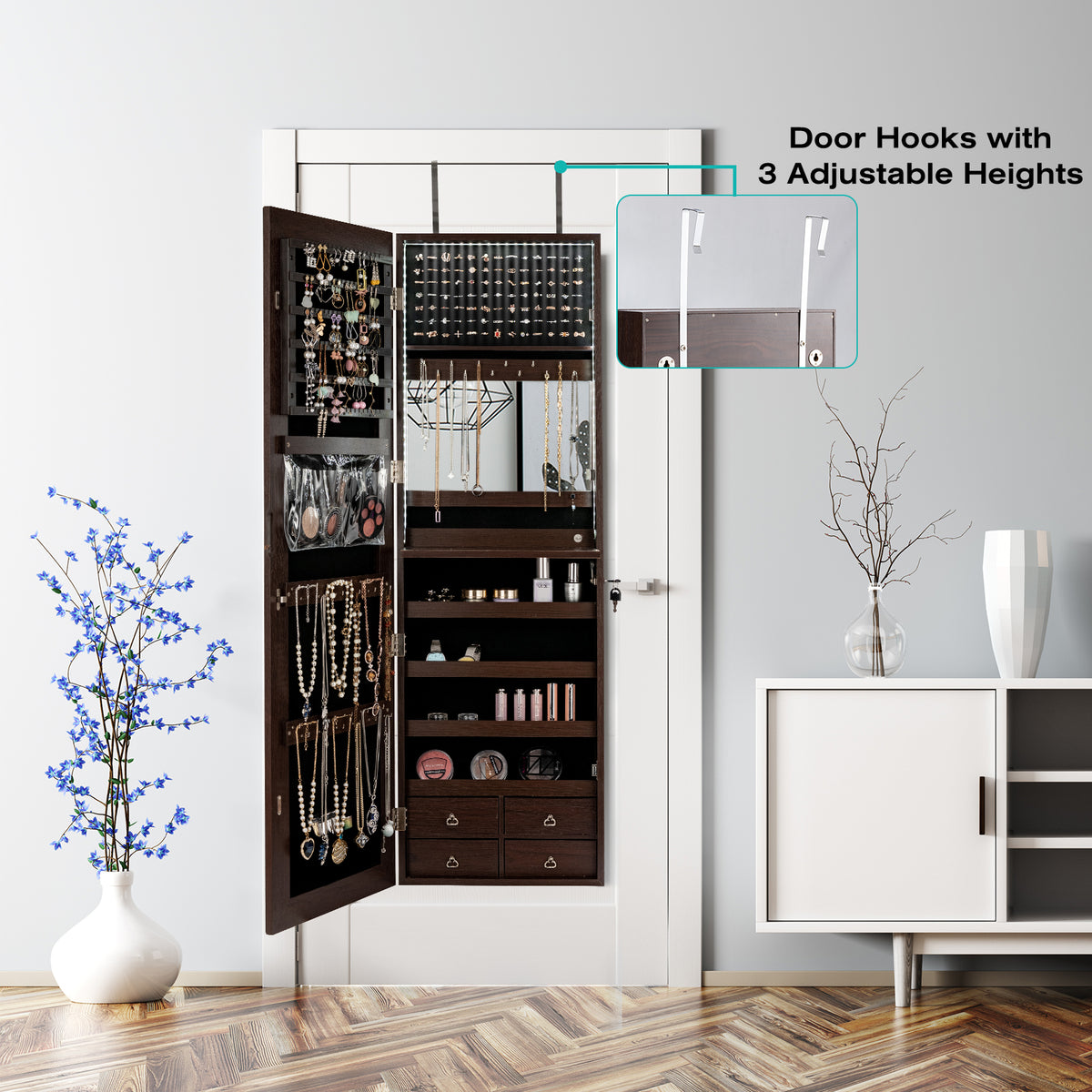 LED Full-length Mirror Jewelry Cabinet, Multipurpose Storage Cabinet