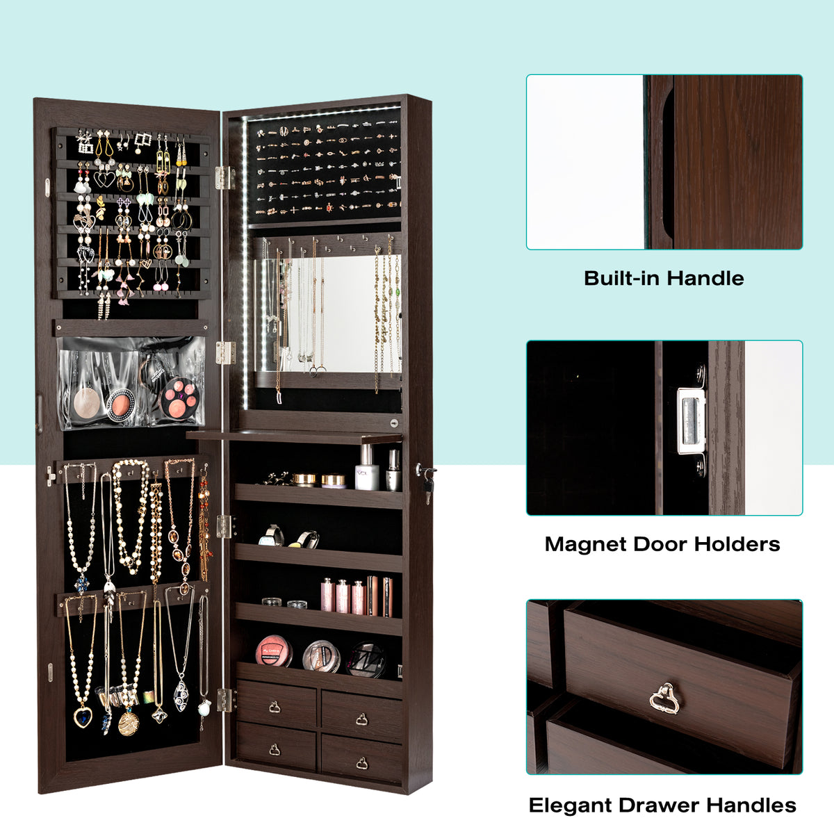 LED Full-length Mirror Jewelry Cabinet, Multipurpose Storage Cabinet
