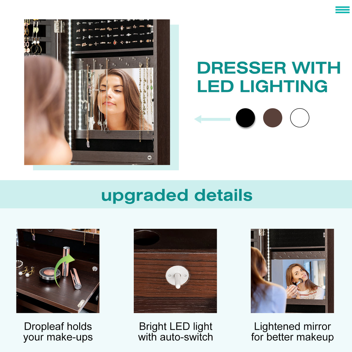 LED Full-length Mirror Jewelry Cabinet, Multipurpose Storage Cabinet