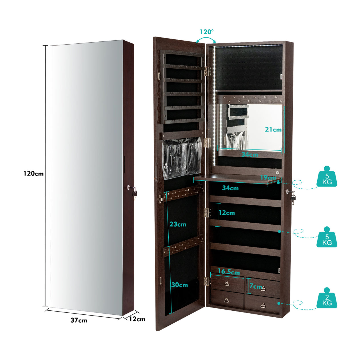 LED Full-length Mirror Jewelry Cabinet, Multipurpose Storage Cabinet
