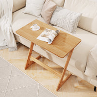 Giantex Bamboo Sofa Side Table, Z-Shaped End Table W/Spacious Tabletop