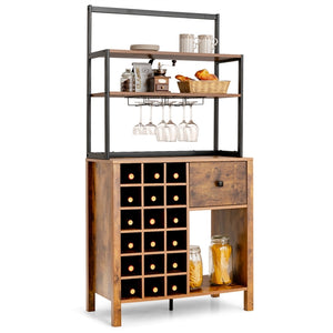 Giantex Kitchen Wine Rack, Freestanding Cabinet w/ Wine Glass Holder & Drawer, 4-Tier Bakers Rack