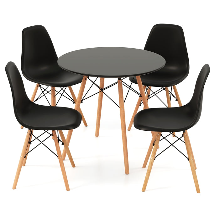 Giantex 5 PCS Dining Table Set, Modern Round Dining Table & 4 Chairs w/Solid Wood Leg, White