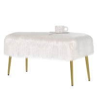 Giantex Faux Fur Ottoman Bench, Vanity Bench Stool w/Golden Legs, Plush Fur,Soft Upholstery