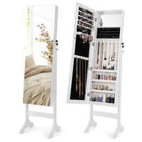 Giantex Mirror Jewelry Cabinet w/ Full Length Mirror, Jewelry Makeup Storage Cabinet w/ Lockable Door