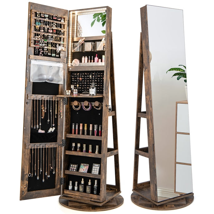 Giantex 161CM(H) Jewelry Armoire with Full Length Mirror 360° Swivel, 3-Color LED lights