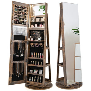 Giantex 161CM(H) Jewelry Armoire with Full Length Mirror 360° Swivel, 3-Color LED lights