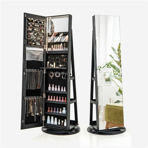 Giantex 161CM(H) Jewelry Armoire with Full Length Mirror 360° Swivel, 3-Color LED lights